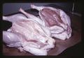 Turkey carcasses with breasts opened, circa 1964