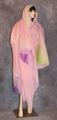 Head-scarf, shawl of fine pink cotton tie-dyed green and purple