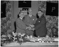 Earl W. Wells, John Gray, and C.B. Maxwell at Forensics dinner, 1952