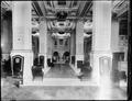 Lobby of Hotel Multnomah, Portland. Chairs next to columns, spittoon at entry of lobby.