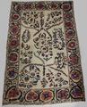 Wall Hanging of hand-woven linen embroidered in multi-colored twisted silks in various floral designs