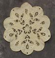 Doily of fine white linen with Hedebo embroidery including satin stitch, needle lace and cut-work