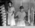 Georgia and Laura Trentham, weavers, warping
