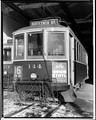 Portland streetcar no. 144, 3/4 view, with Union Oil poster on front