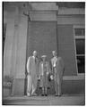 President Strand (left), Leonora Kerr, and librarian William Carlson at the dedication of the William Jasper Kerr Library, 1954