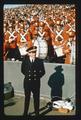 Oregon State University Marching Band in stands and Director James Douglass, Corvallis, Oregon, October 1974