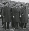 New York governor Nelson Rockefeller, Oregon governor Mark Hatfield and Oregon State College president A. L. Strand at Parker Stadium, Nov. 1959