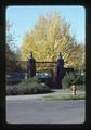 Oregon State University gates with fall colors on trees, Corvallis, Oregon, 1975