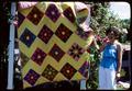 104 x 66 inch 'sort of like sunflowers' quilt made by Dahlia Barrera in 1967 in Asherton, Texas. Filled with hand carded wool
