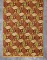 Textile Panel (maybe a sarong) of brown cotton with accents of green, yellow, red, purple and blue batik