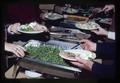 Food at Agriculture Department buffet table, Oregon State University, Corvallis, Oregon, 1981