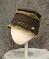 Cloche hat of brown crochet with accents of gold threads