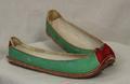 Wedding Shoes of green floral silk damask with red silk damask trim