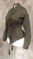 Bodice of black silk faille with center-front pleated panel with shirring at yoke