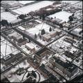 An aerial view of campus on a snowy day