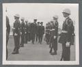 Major General Edwin H. J. Carns inspects cadet honor guard, circa 1962