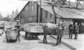 Gas jitney and horse pulling lumber, Brooks Scanlon mill, Bend, Oregon