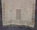 Tea Cloth hand towel of white linen trimmed at each end with ajour lace