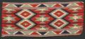 Textile Panel of red, navy, white, grey and yellow woven cotton in a ladder-edge geometric pattern
