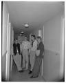 Students posing in the hallway of the new men's residence co-op, September 1954