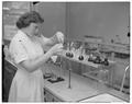 Home Economics student working in a nutrition laboratory, June 1957