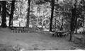 Picnic tables and stove built by CCC crew from Camp New Benson, near Bridal Veil, Oregon