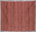 Textile Panel of clay brown cotton with a square block print in dark brown of vertical rows of geometric patterned bands
