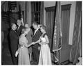 August Strand, Mollie Strand, Chancellor John Richards and Mrs. Richards in a receiving line, president's reception, Memorial Union