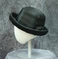 Breton-style hat of black straw with ribbon bow accent at back