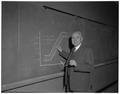 Professor of metallurgy William J. Kroll in the classroom, February 1958