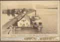 Steamer ""Hassalo"" at The Dalles Wharf boat - The warf boat during high water of 1860's in background, in 1882 became railroad shops to 1916