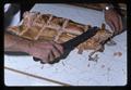 Stakes being removed from baked salmon, Corvallis, Oregon, 1975