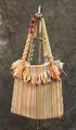 Handbag of multi-colored pastel shades of rayon knit woven with braided handles