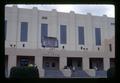 Gill Coliseum with sign announcing Jehovah's Witnesses event, Oregon State University, Corvallis, Oregon, July 1972