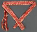 Belt or Sash of hand-loom woven twisted red and black cotton twine and pale yellow, red, and white cotton