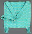 Shan bag of deep turquoise woven cotton with a simple floral motif embroidery in horizontal lines across the bag and strap