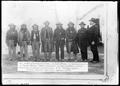 No. 1-He-yute-se-miliken, 2, Wike-Wike, 3, Wa-ta-low-it, 4  Isaah White, (Umko-kas-kat)  5, Capt. Somkin, 6. Luke Minthorn, 7, Sawattis-Kow-Kow, 8, B. Coffey, Agent.  Indian Police Umatilla Agency, 1888.
