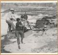 Indians riding the Fish Box Tramway at Celilo Falls - 1940