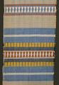 Textile sample of 2 x 2 basket woven striped cotton in shades of blue