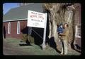 Walter Buhl and son outside Wheeler County Medical Center, Wheeler County, Oregon, circa 1973