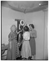 Clothing and textile workshop students working with machinery during summer school, July 1954