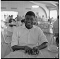 Sam Bele, international student from Cameroon, in the MU Commons, Spring 1962