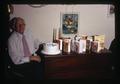 John Fowler with 90th birthday cake, Corvallis, Oregon, circa 1973