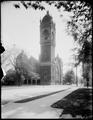 First Congregational Church at intersection of Park and Madison, Portland. Photo emphasizes height of tower.