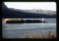 Columbia River with grain barge, Oregon, circa 1973