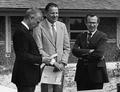 Mark Hatfield, Robert W. MacVicar, and John Byrne at Hatfield Marine Science Center dedication in 1983.