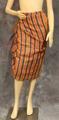 Sarong of woven cotton gauze in varying horizontal stripes of golden yellow, salmon pink and blue