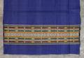 Textile Panel of plain woven deep blue cotton with 10" border of plain woven stripes of teal and burgundy
