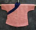 Child's kimono style jacket of pink rayon damask in a widely spaced design of small leaves