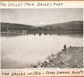 ity of The Dalles, Oregon. View from north bank of the Columbia River, Dallesport, WA. Orchards are located south of city. Peak shown is Mt. Hood. The Dalles in 1910, note the NEW Hotel Dalles and the Old East Ferry Landing Road